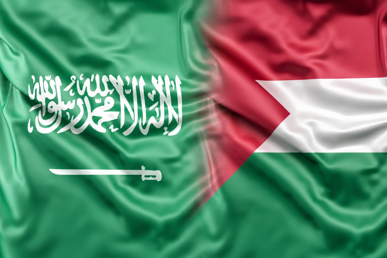 The Saudi Arabian flag on the left blending into the Sudanese flag on the right